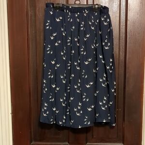 GAP Dark Blue A-Line Skirt with White Bird Design